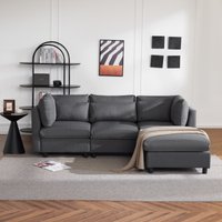 Ecksofa mit Fußstütze, Bequemes Sofa, Sofa Graues Ecksofa, für 3-4 Persone, Verstellbare Lendenkissen, Beweglicher Fußhocker, 220x157x 81cm   Aosom.de