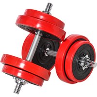 HOMCOM Hantelset 20KGS 2-IN-1 verstellbare Hanteln & Langhanteln Rot Schwarz für Zuhause Fitness & Muskeltraining 21,5x21,5x3,8cm   Aosom.de