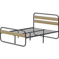 HOMCOM Doppelbettgestell 140 x 190 cm Doppelbett im industriellen Stil Doppelbett mit Stauraum unter dem Bett, Lattenrost, Kopfteil und Fußteil - einfacher Aufbau, aus Holz und Stahl, Holzoptik   Aosom