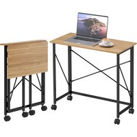 HOMCOM Schreibtisch Klappbar Kleiner 80 cm Klappschreibtisch mit Rollen Platzsparend Computertisch für Home Office, Eiche   Aosom