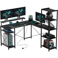 HOMCOM Schreibtisch, L-förmiger Computertisch 137 x 140 x 139,5 cm Eckschreibtisch mit 6 Ablagen, Bürotisch mit Monitorständer, USB, Steckdose, für Homeoffice, Büro, Schwarz   Aosom