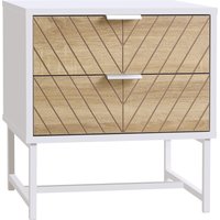 HOMCOM Nachttisch, Beistelltisch, Nachtschrank, mit Schubladen und Griffen, Stahlrahmen, für Wohnzimmer, Schlafzimmer, 45B x 39T x 48H cm, Weiß und Eiche   Aosom