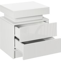 HOMCOM Nachttisch, Nachttisch mit RGB-LED-Licht, Hochglanzplatte, Beistelltisch mit 2 Schubladen, für Wohnzimmer, Schlafzimmer, Weiß   Aosom