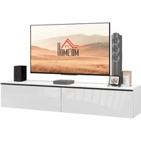 HOMCOM Wand-TV-Möbel, TV-Wandhalterung aus Holz, schwebendes TV-Bank für Fernseher bis 70 Zoll mit glänzender Effekttür, für Wohnzimmer-Schlafzimmer, 160 x 35 x 30 cm, Weiß   Aosom