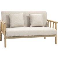 HOMCOM 2 Sitzer Sofa Couch 2 Lendenkissen gepolstert Holzrahmen Leinenoptik Doppelsofa kleine Räume Beige   Aosom