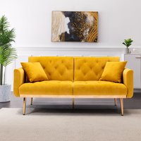 3-Sitzer-Samt-Sofa, verstellbares Schlafsofa, bequem zum Sitzen oder Schlafen, für Wohnzimmer und Schlafzimmer, 162x78x80 cm, Senfgelb