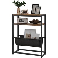 HOMCOM Beistelltisch Sofatisch Eingangstisch mit Regal und Zeitschriftenhalter Industriedesign - 43B x 18T x 56H cm Schwarz Dunkelbraun   Aosom
