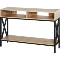 HOMCOM Konsolentisch Eintritt Konsolentisch Industrial Multifach 120 x 23,5 x 75 cm Eiche Holz   Aosom