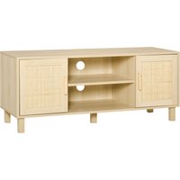 HOMCOM Fernsehtisch Lowboard TV-Bank TV-Kommode mit 2 Rattantüren und offenen Regalen aus MDF Natur 115x40x48 cm modern & funktional   Aosom.de