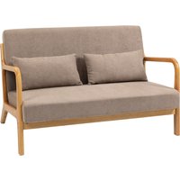 HOMCOM 2-Sitzer Sofa Loveseat Zweisitzer mit Kissen und Samtoptik Gummiholz, Hellgrau, 122 x 71 x 76 cm   Aosom