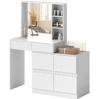 HOMCOM Schminktisch Kosmetiktisch mit Spiegel, Push-to-open-Mechanismen, Vielseitige Montagemöglichkeiten, Frisiertisch mit 4 Schubladen, 3 offene Ablagen und 2 Schränke, Weiß   Aosom