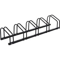 HOMCOM Fahrradständer für 5 Fahrräder, Fahrradhalterung, Fahrradabstellplatz für Reifen 65 mm, Abmessungen 145L x 33B x 27H cm, aus schwarzem Stahl   Aosom