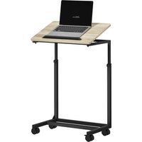 HOMCOM Beistelltisch in C-Form, Höhenverstellbarer Couchtisch mit Rollen, Sofatisch Laptop-Tisch für kleine Räume, Wohnzimmer, 55 x 36 x 62,5-82,5 cm, Weiß   Aosom