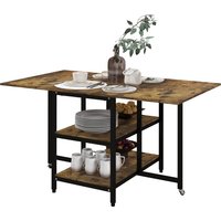 HOMCOM Klapptisch Esstisch Rollen 140x80cm 2-6 Personen 2 Ablagen Rustikal-Braun Stahl   Aosom