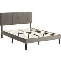 HOMCOM Doppelbettgestell, 140 x 190 cm, Doppelbett, Metallrahmen, verstellbares Kopfteil, mit Lattenrost, Stauraum unter dem Bett, einfacher Aufbau, Grau   Aosom
