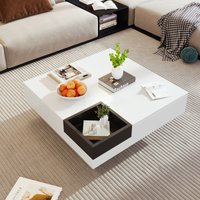 Couchtisch, Mehrfarbige LED-Lichtstreifen, Robuste Konstruktion, Wohnzimmertisch mit abnehmbarer Aufbewahrungsbox, Hochglanz, 72×72×30 cm, Weiß