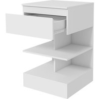 HOMCOM Nachttisch Modern aus Spanplatte und MDF mit einer Schublade und 2 Regalen, 39x39x65 cm, Weiß   Aosom