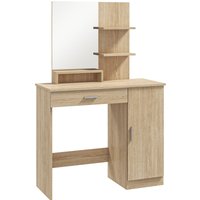 HOMCOM Schminktisch mit Schrank, Schublade, Verstellbaren Regalen, Spiegel, Offenen Regalen, für Schlafzimmer, 90x38x138 cm, Holzfarbe   Aosom