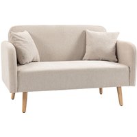 HOMCOM 2-Sitzer Sofa  Couch mit Wurfkissen, Samtoptik, gepolstert, Armlehnen, Loveseat, 130x70x80cm, Creme  Aosom