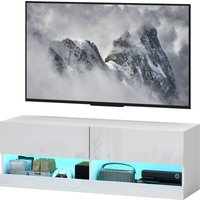 HOMCOM TV-Hängeschrank mit bunter LED-Beleuchtung, 16 Blinkmodi, Wandmontierter TV-Schrank, Kommode mit Schubladen, Offene Regale, 120 x 35 x 40,5 cm, Hochglanzweiß   Aosom