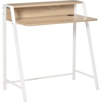 HOMCOM Schreibtisch Moderner Computertisch mit Ablagefach & Kabeldurchlass Metallgestell Weiß Eiche 84x45x85cm für Home Office & Arbeitszimmer   Aosom.de