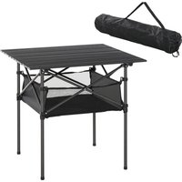 Outsunny Campingtisch  Faltbarer Klapptisch aus Aluminium, leicht, tragbar mit Netztasche, Schwarz, 70x70x69cm  Aosom