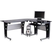 HOMCOM Eckschreibtisch L-förmig mit schwarzem Sicherheitsglas 164x139x75 cm, stilvoller Arbeitsplatz für Home Office   Aosom.de