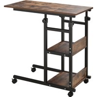 HOMCOM Beistelltisch mit Rollen Höhenverstellbarer Couchtisch 80x40x72-82 cm Schwarz Metall 2 Regale für Wohnzimmer & Home Office   Aosom.de