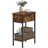 HOMCOM Beistelltisch Schmal Couchtisch mit Schublade, Ablage, Industrie Nachttisch für Wohnzimmer, Schlafzimmer, 25 x 39,8 x 58,2 cm, Rustikal-Braun   Aosom