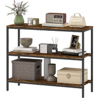 HOMCOM Konsolentisch Flurtisch mit 3 Ebenen, Beistelltisch mit Metallrahmen, Metallregal für Kleinen Raum, Eingang, Flur, Wohnzimmer, 101 x 35 x 80 cm, Rustikal-Braun   Aosom