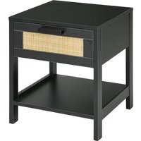 HOMCOM Nachttisch Beistelltisch mit Schublade und Regal, Rattanfront, Maße 40L x 40B x 48H cm Schwarz   Aosom