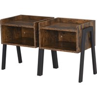 HOMCOM Set mit 2 stapelbaren Nachttischen Nachtkonsolen aus Holz Beistelltisch im industriellen Stil 46 x 35 x 52,5 cm Braun Rustikal und Schwarz   Aosom