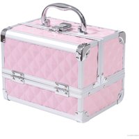HOMCOM Kosmetikkoffer - Aufbewahrung für Schönheitsprodukte - 3-stufige Aufbewahrung mit Spiegel, 2 Schlüssel, Abmessungen 20L x 15B x 15H cm, Rosa   Aosom