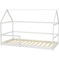 AIYAPLAY Kinder Hüttenbett 90x190 cm Kinderbett Baumhaus Kinderbett aus Holz mit Fallschutz, Lattenrost und Dach inklusive, Abm. 196L x 97,5B x 135H cm Weiß   Aosom