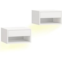 HOMCOM 2er-Set Wand-Nachttische mit RGB-LED, App-steuerbar, Schublade & Ablage, 37×32×21 cm, Weiß   Aosom