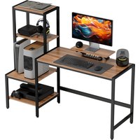 HOMCOM Schreibtisch Computertisch mit Monitorständer, CPU-Ständer, Bürotisch mit Druckerablage, PC Tisch mit 4 Regalen, Modern-Design für Home Office, 150 x 48 x 125 cm, Braun   Aosom