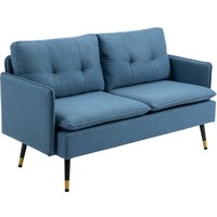 HOMCOM 2 Sitzer Sofa, Couch mit Dickem Kissen, Polstersofa mit Stahlbeine, Modernes Doppelsofa für Wohnzimmer, Schlafzimmer, Dunkelblau   Aosom