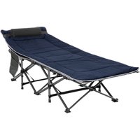 Outsunny Campingbett klappbar Feldbett Klappbett mit Kopfkissen Seitentasche Matratze Gästebett bis 150 kg belastbar Reisen Outdoor Oxford Dunkelblau+Grau 188 x 64,5 x 53 cm   Aosom