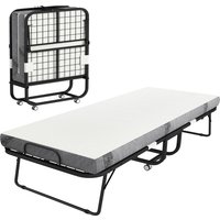 HOMCOM Klappbett 90x200 cm Erwachsene Gästebett Klappbar mit 10 cm Dicker Schaumstoff Feldbett mit Stahlrahmen Reisebett mit Rollen bis 150 kg belastbar   Aosom