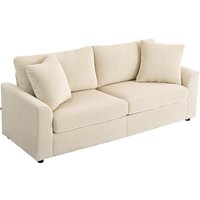 HOMCOM 3-Sitzer Sofa, Couch mit Armlehnen, Wurfkissen, Polstersofa mit Cordbezug, Dick Gepolstert Loungesofa bis 450 kg für Wohnzimmer, Schlafzimmer 212 x 80 x 88 cm, Cremeweiß   Aosom