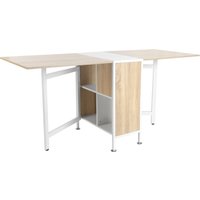 HOMCOM Klapptisch Esstisch Beistelltisch Ablagefläche für Wohnzimmer Küche Eiche Holz mit Metallrahmen in Natur und Weiß 169x62x75cm   Aosom.de