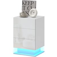 HOMCOM Nachttisch Modern mit LED-Licht und 3 Schubladen, Einstellbare Farblichter mit Fernbedienung, Beistelltisch und Couchtisch, 40x35x60 cm, Glänzendes Weiß   Aosom
