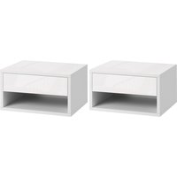 HOMCOM Set aus 2 Wand-Nachttischen Nachttisch - ausziehbare Schublade, Fach, Regal - Holz in Weiß, Maße 37B x 32T x 21H cm   Aosom