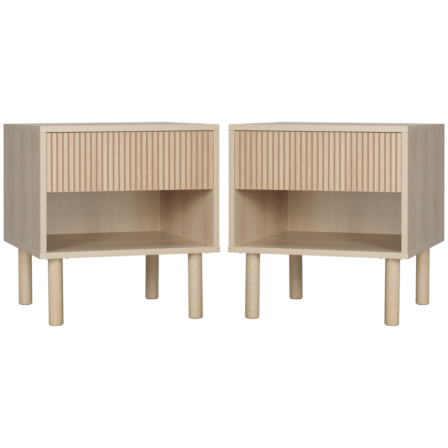 HOMCOM Set von 2 Nachttisch Beistelltische mit Schubladen und Fächern, moderner Stil für Schlafzimmer, Wohnzimmer, Maße 47 x 47 x 50 cm, Naturholz-Finish   Aosom