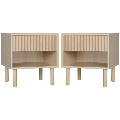 HOMCOM Set von 2 Nachttisch Beistelltische mit Schubladen und Fächern, moderner Stil für Schlafzimmer, Wohnzimmer, Maße 47 x 47 x 50 cm, Naturholz-Finish   Aosom