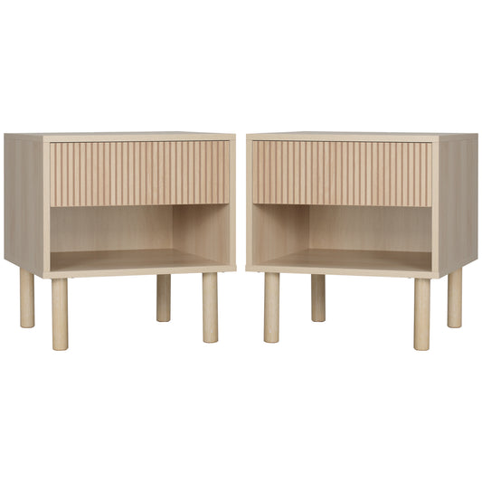 HOMCOM Set von 2 Nachttisch Beistelltische mit Schubladen und Fächern, moderner Stil für Schlafzimmer, Wohnzimmer, Maße 47 x 47 x 50 cm, Naturholz-Finish   Aosom