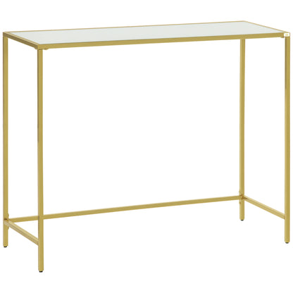HOMCOM Konsolentisch Beistelltisch moderner Sofatisch bis 25 kg Dekotisch Vintage im Industriedesign Stahl+Glas Gold+Weiß 100,5x35,5x80cm   Aosom