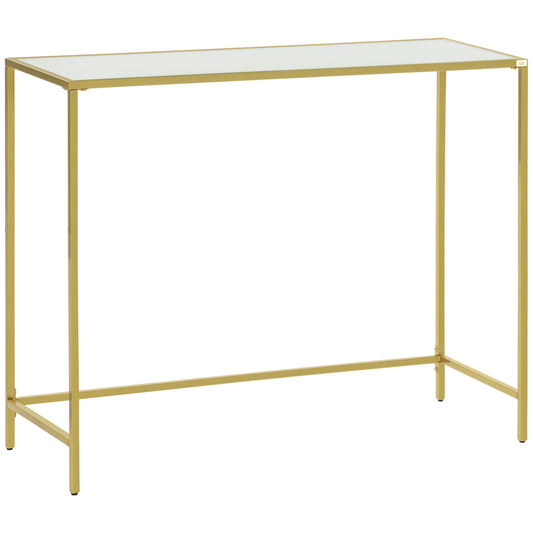 HOMCOM Konsolentisch Beistelltisch moderner Sofatisch bis 25 kg Dekotisch Vintage im Industriedesign Stahl+Glas Gold+Weiß 100,5x35,5x80cm   Aosom