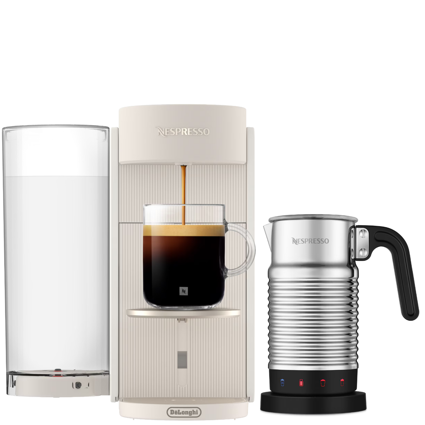 Nespresso VERTUO UP Pearl White & Aeroccino4 Vertuo Kaffeemaschine