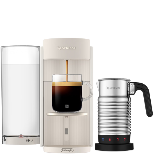 Nespresso VERTUO UP Pearl White & Aeroccino4 Vertuo Kaffeemaschine